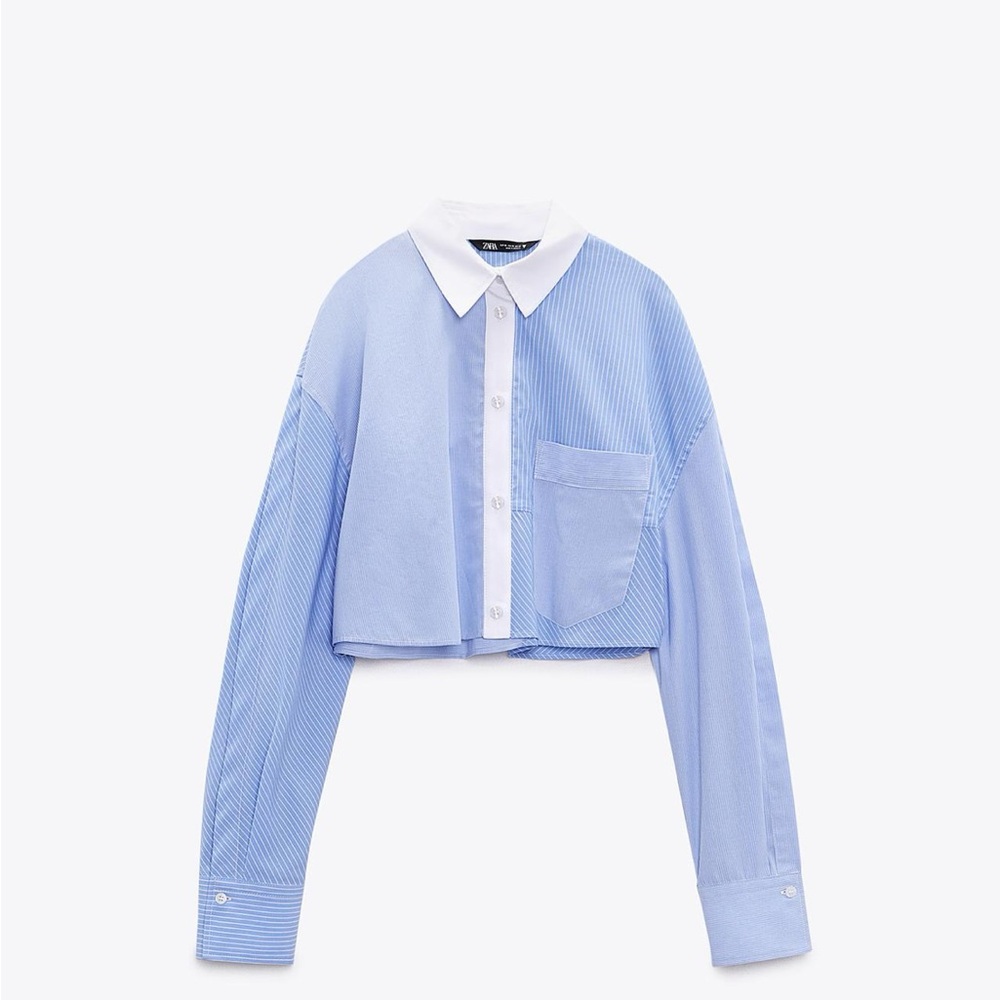 zara mixed stripe crop shirt